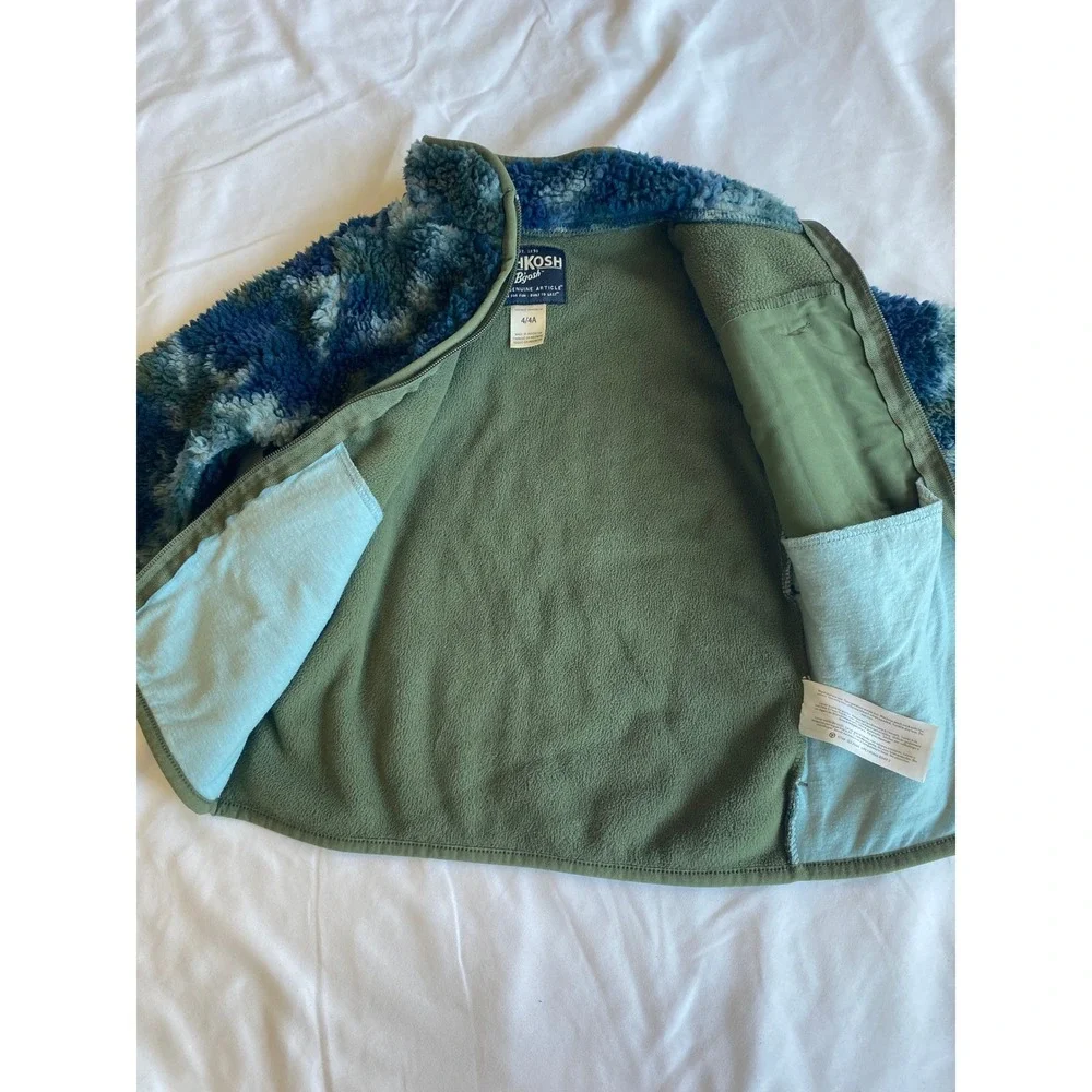 OshKosh B'gosh Kids Camo Sherpa Fleece Full Zip Jacket Size 4T Blue